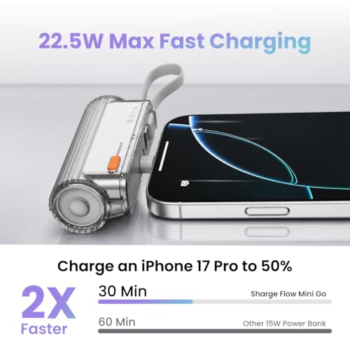 Image of sharge Mini Portable Charger 5800mAh, Power Bank with Built-in USB-C Cable