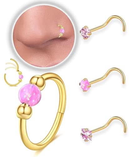 Set De 4 Piercings Nez - Acier Chirurgical Hypoallergénique - Opale Et Zircone - 18G 10mm