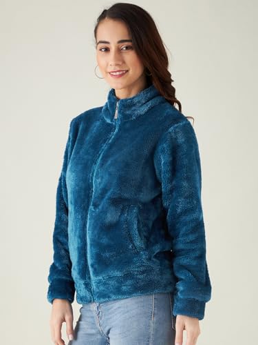 Image of Modeve Women Solid Full Sleeve Fur Standard Length Jacket For Winter