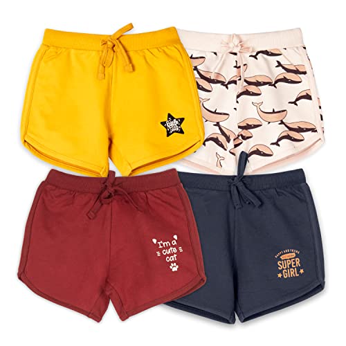 Image of Real Basics Premium Cotton Shorts for Girls - Regular Fit Printed Girl Shorts (Pack of 4)