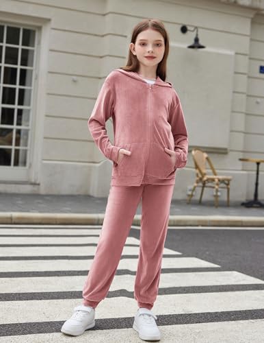 Zaclotre Girls Velour Tracksuits 2 Piece Outfits Zip Up Hoodie and Jogger Sweatpant Sweatsuits Athletic Clothing Sets2