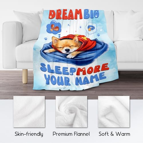 Custom Dog Blanket, Cute Soft Throw Gifts for Kids, Cozy Flannel Throw Blankets for Couch Sofa, Cyan 30"x40"
