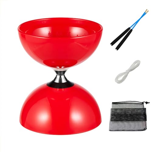 Erencook Chinese yoyo Diabolo Set- Triple Bearings Diabolo Chinese Yo-yos Juggling Toys Colorful Diabolo with Diablo Sticks, Diabolo String&Net Bag (Red), ERKZ051