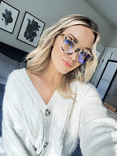 Diff Eyewear Bella Xs Designer Square Computer Blue Light Blocking Glasses For Women, Cream Tortoise #TOP1