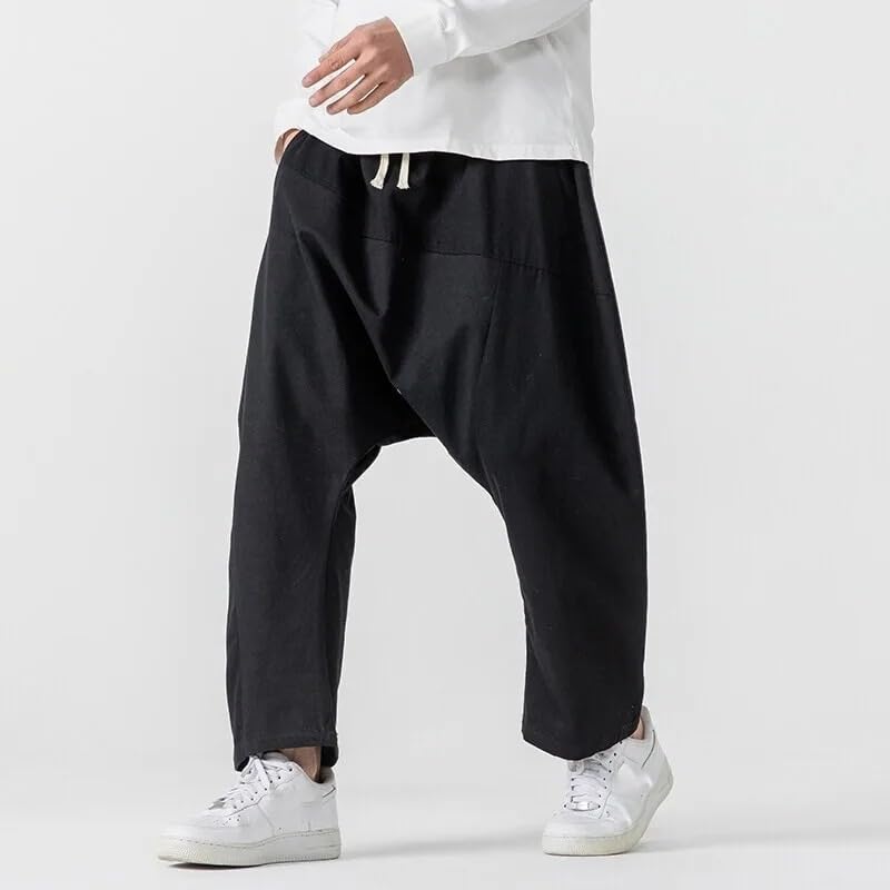 Wide Leg Pants Men's Casual Hip Hop Streetwear Pants Japanese Cotton Linen Loose Trousers4