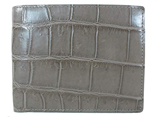 Genuine Crocodile Alligator Belly Skin Leather Soft & Slim Bifold Wallet Luxury ([B1] - 6 Card Slots + 2 ID Windows + 2 Compartments for Bills, Tarpaulin Grey)2