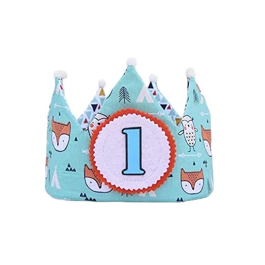 Corona cumpleaños de tela reversible para fiesta infantil, con dibujos de zorros y buhos