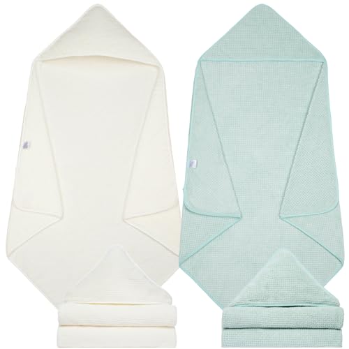 Image of Yaiseiko Baby Hooded Towels, 2 Pack Baby Towels Set, Super Soft Bath Towel, Shower Gifts for Infant, Toddler,Newborn Essentials (35 X 35 Inch,White & Light Green)