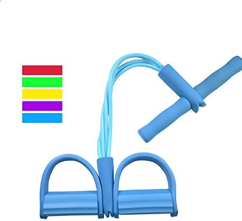 Multifunction Leg Exerciser Sit-up Bodybuilding Expander Elastic Pull Rope Training Equipment, 4-Tube Elastic Sit Up Pull Rope with Foot Pedal Abdominal Exerciser Fitness Yoga Equipment - Blue