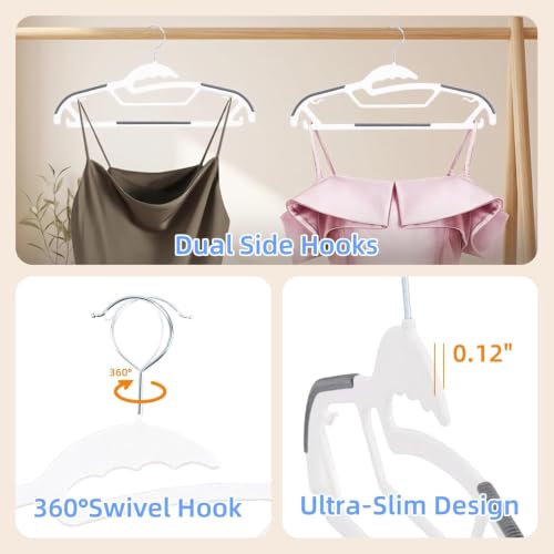 Image of 12 Pack Plastic Clothes Hangers, Non-Slip Slim Hangers with 360 Rotating Hook, Heavy Duty Space Saving Hangers for Shirts, Pants & Coats(White)