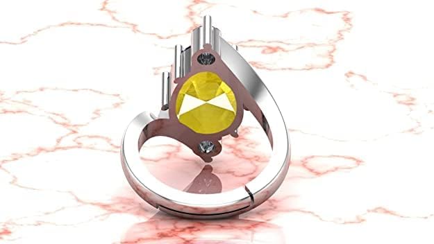 Ring mit natürlichem gelbem Saphir im Ovalschliff, 7,25 Ratti-Stein, ovale Form, facettierter Schliff, für Damen und Herren, Messing, Saphir, versilbert, Damenring