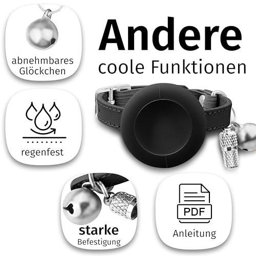 Katzenhalsband AirTag Mit Gummizug - Leder Halsband Mit Glocke, Namen und GPS Tracker Ohne ABO - Sicheres Katzenband Mit 30Sch