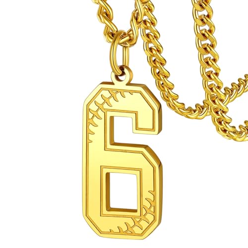 FaithHeart Lucky Number Pendant Necklace for Men Women, Stainless Steel Athlete Sports Jewelry Personalized Customizable Gold 4
