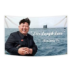 Grofio North Korean flag Kim jong un live laugh love flag collage dorm funny decoration indoor banner 5×3 ft with 4…