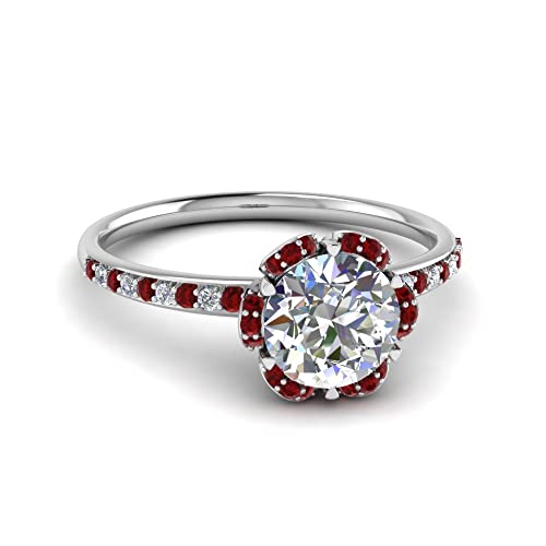 Image of 55Carat Choose Your Gemstone 6 Petal Ring Sterling Silver Round Shape Halo Engagement Rings Well Shaped for Any Gift Giving Occassion Modern Style Enchating Women US Size 4 to 12