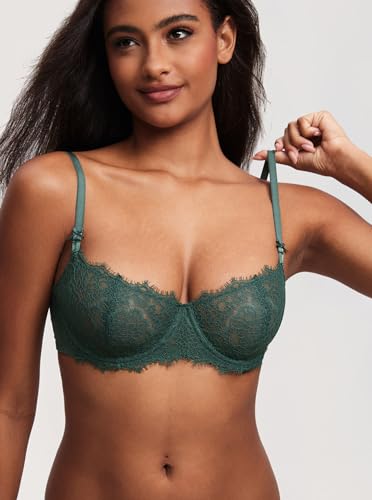 Image of DOBREVA Women's Balconette Sexy Unlined Bra Lace Push Up Plus Size Bras See Through Underwire