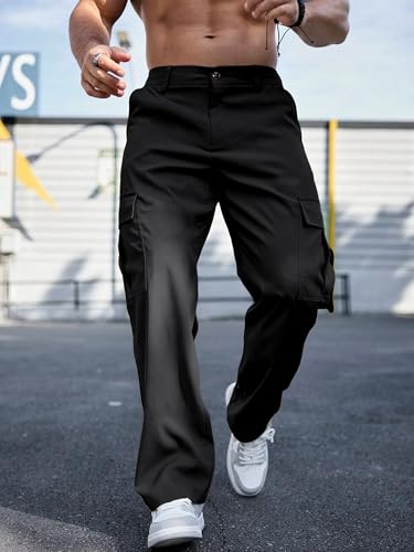 Comdecevis Mens Casual Cargo Pants Baggy Straight Leg Sweatpants with Large Flap Pockets Hiking Sports Trousers4