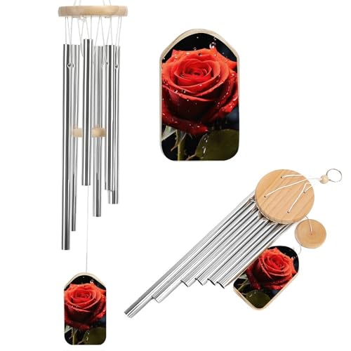 Outdoor Wind Chimes, Red Rose with Red Splashes Printed Wind Chimes,Simple Wind Chimes,Curtain Wind Chimes for Home Decoration