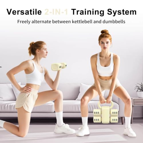 Image of Hezeyferg Adjustable Dumbbell Set, 2-in-1 Hand Weights with Kettlebell Form | 4-Level 2.2-5.5lb Each, Dual-Button Locking, for Women Men Beginners Home Gym, Portable & Space-Efficient, Full Body Workout