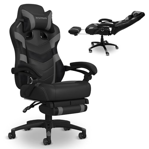 Respawn 110 Pro Ergonomic Gaming Chair with Footrest for Adults - Comfortable Office Gaming Recliner with Lumbar Support and Headrest, Racing Style Video Game Chairs for Computer Gamer - Gray