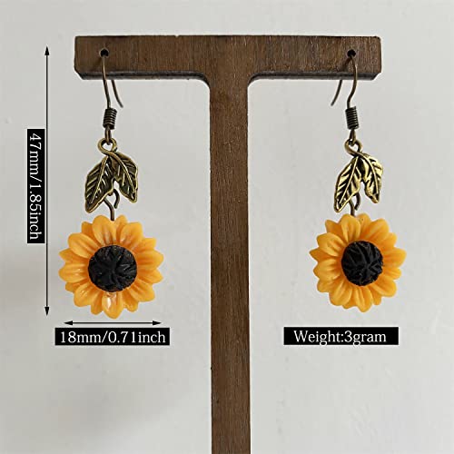 Handmade Resin 3D Sunflower Daisy Flower Dangle Drop Earrings Vintage Silver Leaf Bohemian Little Daisy Flower Hook Earring for Women Cute Elegant Summer Boho Jewelry2