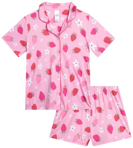 Rene Rofe Girls' Pajama Set - 2 Piece Button Down Sleep Shirt and Lounge Shorts - Sleepwear Set for Girls (4-12)