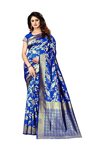 Image of Flosive Women's Present Kanjivaram Soft Silk Saree With Blouse (ROYAL BLUE)