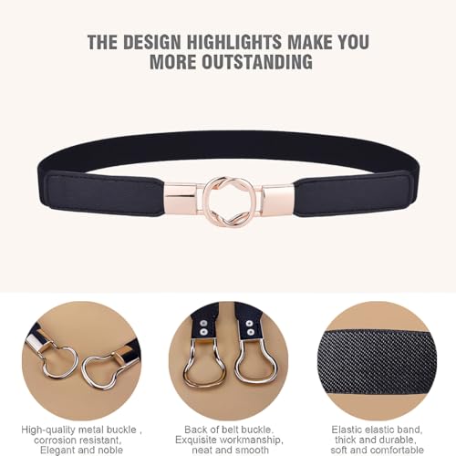 Women Retro Elastic Stretchy Metal Buckle Skinny Waist Belt 1 inch Wide3