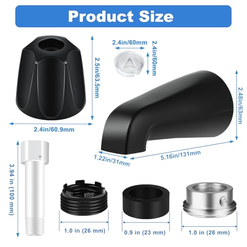 Kit de recambio para ducha negro mate, 3 perillas y grifo para bañera para Price/Pfister Verve, incluye adaptador cuatro en uno, para tubería de cobre de 1/2" y conexiones roscadas 1/2" y 3/4" IPS miniatura 2
