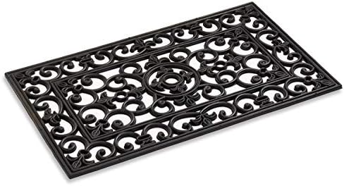 Kempf Rubber Scroll Doormat Rectangular, Wrought Iron, Black, Indoor Outdoor Entrance Mat, 18-inch by 30-inch