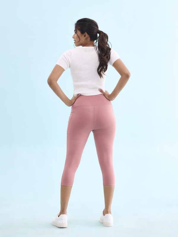Image of GO COLORS Womens Solid Training Capri | Elastane, High Rise