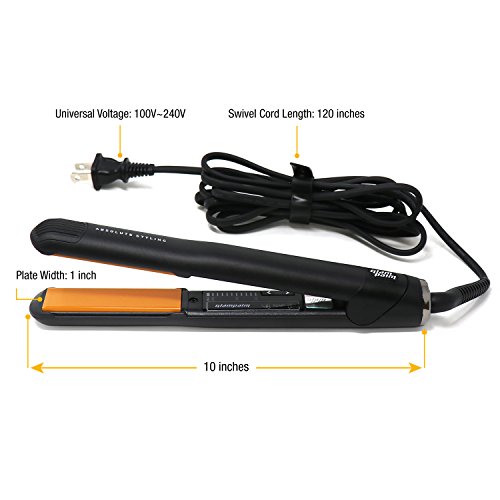 Glampalm Classic Ceramic Hair Straightener Flat Iron, 1 Inch Plates, Adjustable Temperature, Dual Voltage, Swivel Cord #TOP6