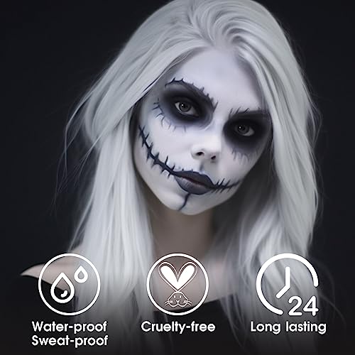 Image of BADCOLOR White Face Body Paint Eye Black Stick for Adults Children Softball Football Baseball Sports , Non-Toxic Hypoallergenic for Halloween SFX Makeup Cosplay Skeleton Clown Costume Parties