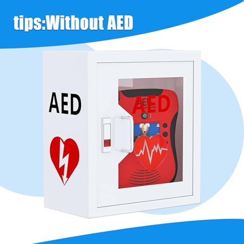 Image of Wall Mounted AED Cabinet Snap Lock Steel Storage Fits All AED Models 14.2 x 7.1 x 15.7 Inches for Public Spaces Offices Hospitals