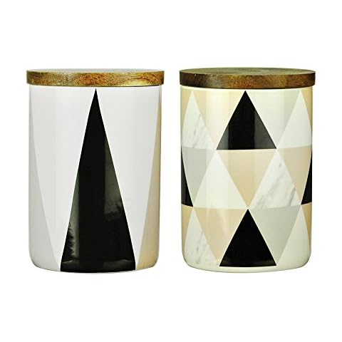 Jocca Canister Houseware, Storage, Porcelain Pot and ecologic Wood lid, 2 Pieces, Black, 21.5 x 11 x 15 cm Cover