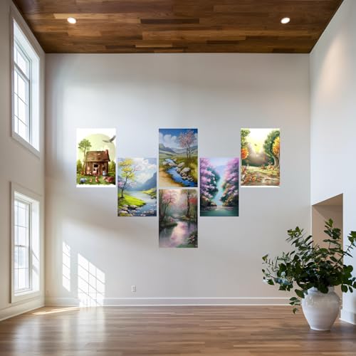Image of SiddArtify Charming Farm Animals - Peaceful Landscapes Art Print Set - Sticker - 12x18 Inch - Pack of 6 Wall Room Decoration art Poster Prints