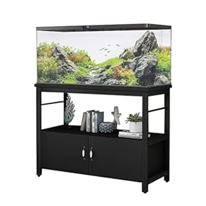 Fish Tank Stand Metal Aquarium Stand with Cabinet Accessories Storage 50 Gallon, Double Layer Metal with Storage Weight Capacity 760lbs, Black Aquarium Stand