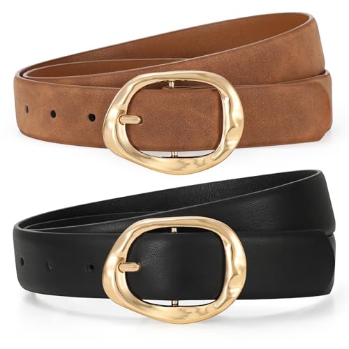 Image of TRIWORKS 2 Pack Leather Belts for Women Fashion Waist Belt with Liquid Shapes Women Belt for Jeans Pants Dresses