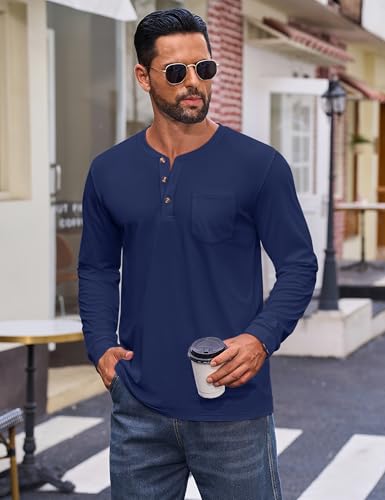 Cotrasen Mens Henley Long Sleeve Shirts Cotton Pocket Button T Shirts Casual Lightweight Plain Tops Fall Basic Tee2