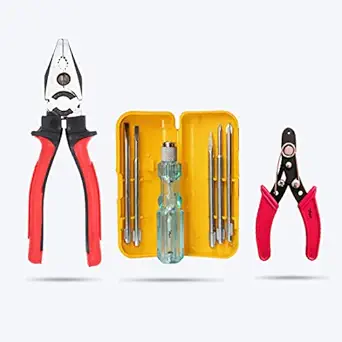 Hillgrove HGCM143M1 Combo of 3Pcs- Plier, 5in1 Screwdriver Set, Wire Cutter Hand Tools Kit