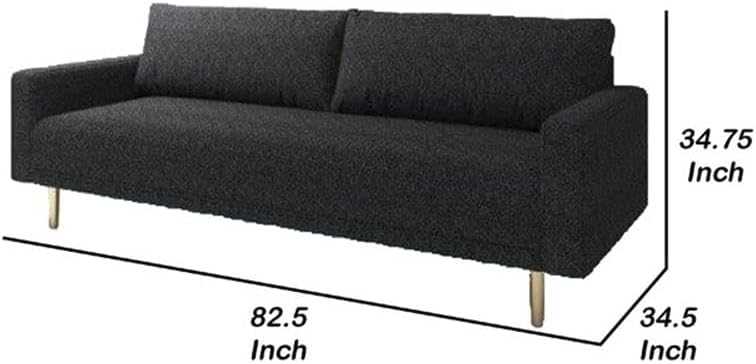 Pemberly Row 83" Sofa, Black Boucle Fabric, Bench-Style Seat, Track Arms with Welt Trim, Champagne-Finished Wooden Legs, Kiln-Dried Hardwood Frame, Modern Living Room Seating, 82.5" L x 34.5" W x