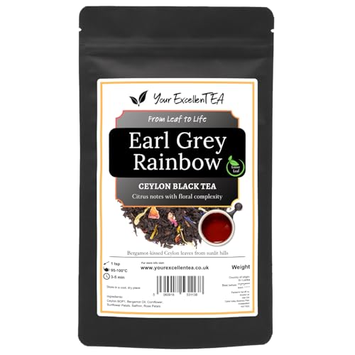 Earl Grey Rainbow Loose Leaf Tea (100g) Full-Flavoured Black Tea Aromatic Bergamot with Colourful Flower Petals, Aromatic Earl Grey Blend, Premium Loose Leaf in Resealable Pouch | Your ExcellenTEA