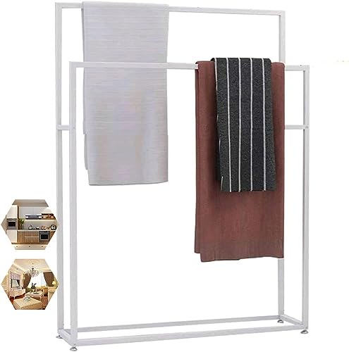 Toallero independiente, soporte para toallas de baño, soporte de suelo, colgador de toallas de baño, elegante 3 opciones de color (blanco, 75 x 20 x 110 cm)
