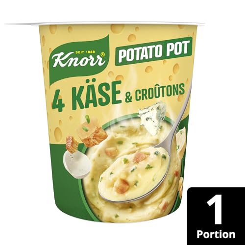 Knorr 4 Käse & Croûtons Potato Snack Pot, herzhafter Kartoffel Snack 1 Portion