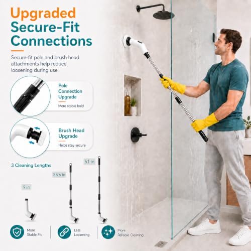 Image of PPLEE Cordless Electric Spin Scrubber, 3 Speeds, 51-Inch Long Handle