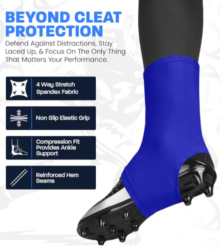 Exxact Sports Spats Football Cleat Covers - Keep Your Laces Tied and Cleats Clean, Football Spats for Cleats, Perfect for Baseball, Soccer, Lacrosse, Hockey (Royal Blue, Small)