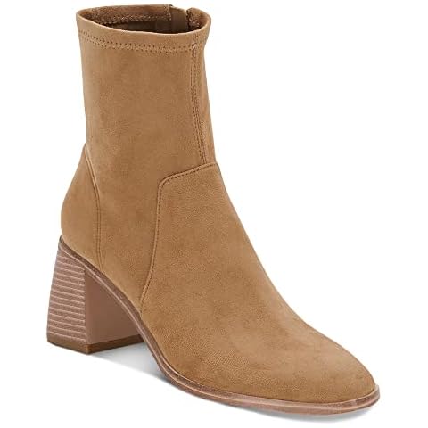 Minshluu Womens Chunky Heel Ankle Booties Side Zipper Suede Leather Stretch Stacked Block Heeled Fashion Boots Cover