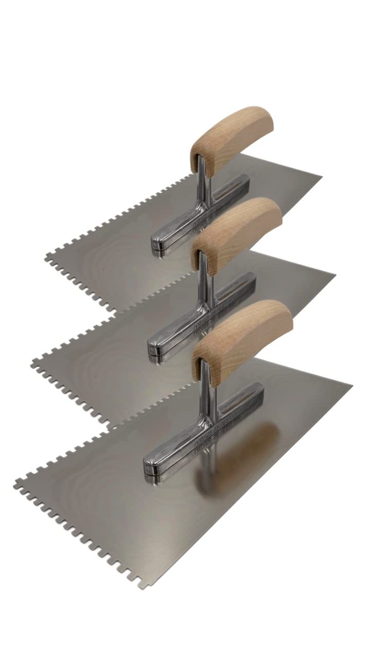 Zahnspachtel aus Carbonstahl mit Holzgriff, 6, 8, 10 und 12 mm Zahnspachtel aus Carbonstahl mit Holzgriff, 6, 8, 10 und 12 mm