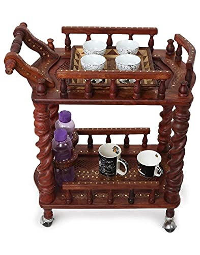Giftoshopee Sheesham Wooden & Brass Craftmark Serving Trolly (Brown) Giftoshopee Sheesham Wooden & Brass Craftmark Serving Trolly (Brown)