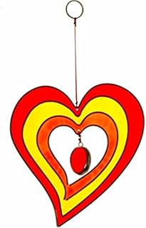 Colourful Heart Shaped Hanging Sun Catcher Handcrafted Garden Ornament (Red/Yellow)